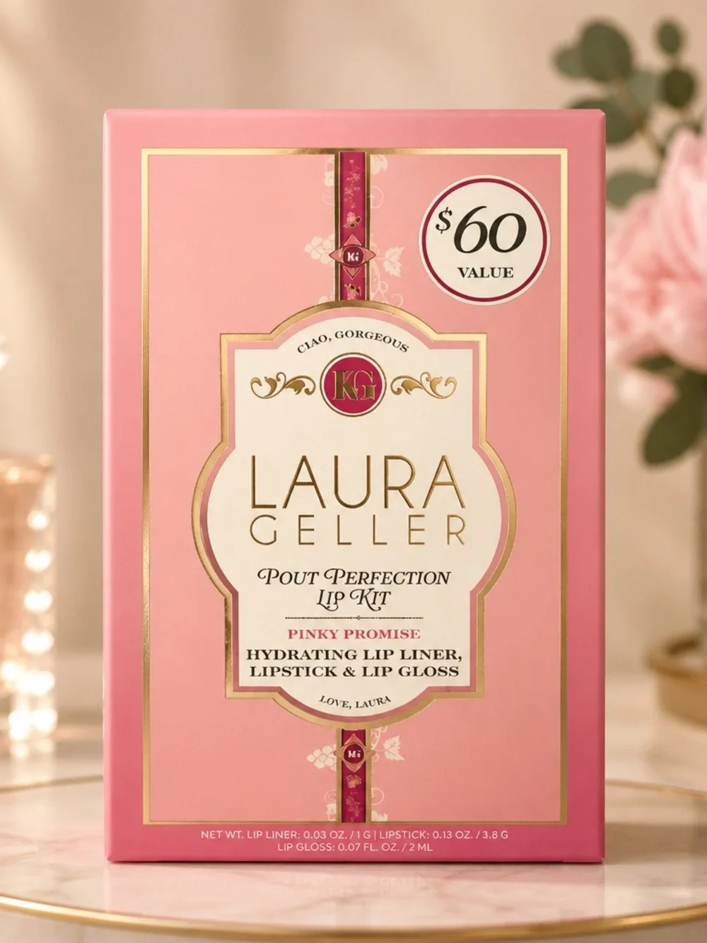 Laura Geller Pout Perfection Lip Kit Pinky Promise 3 Piece Set New